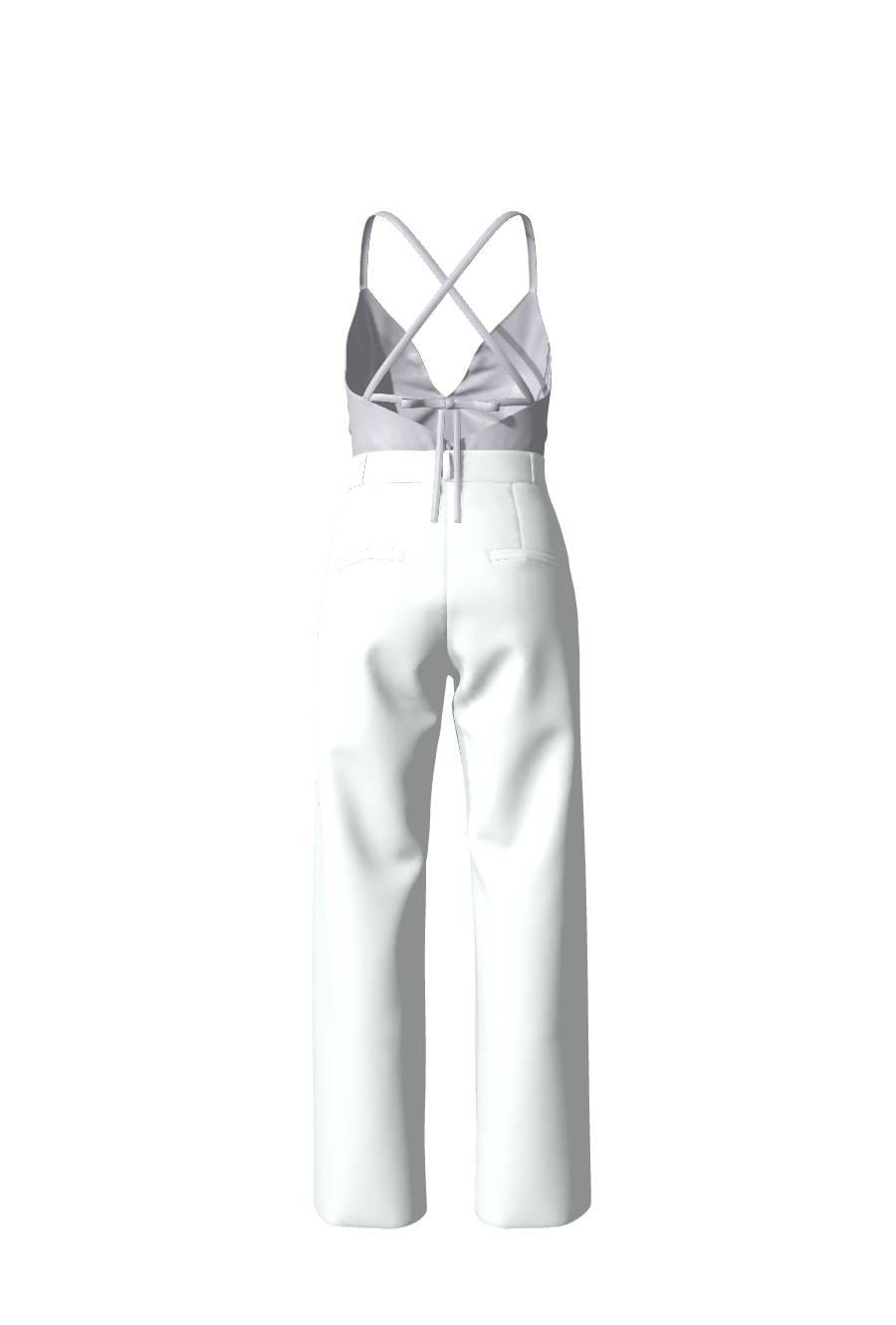 Élégant pantalon ample taille haute en satin blanc avec fausses poches dans le dos Pascaline, collection Unique
