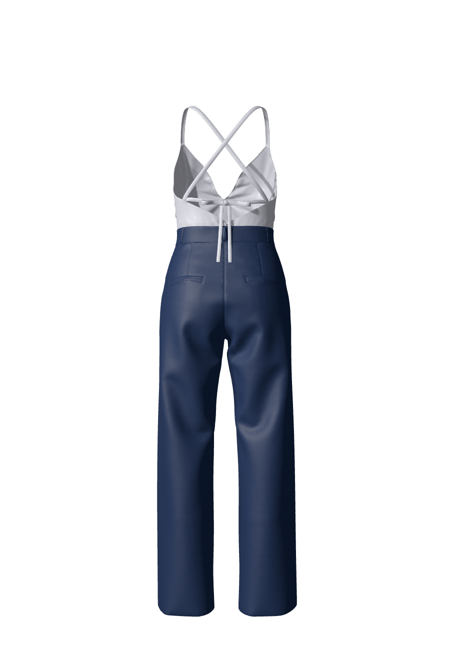 Pantalon Pascaline taille haute en satin bleu nuit avec fausses poches au dos