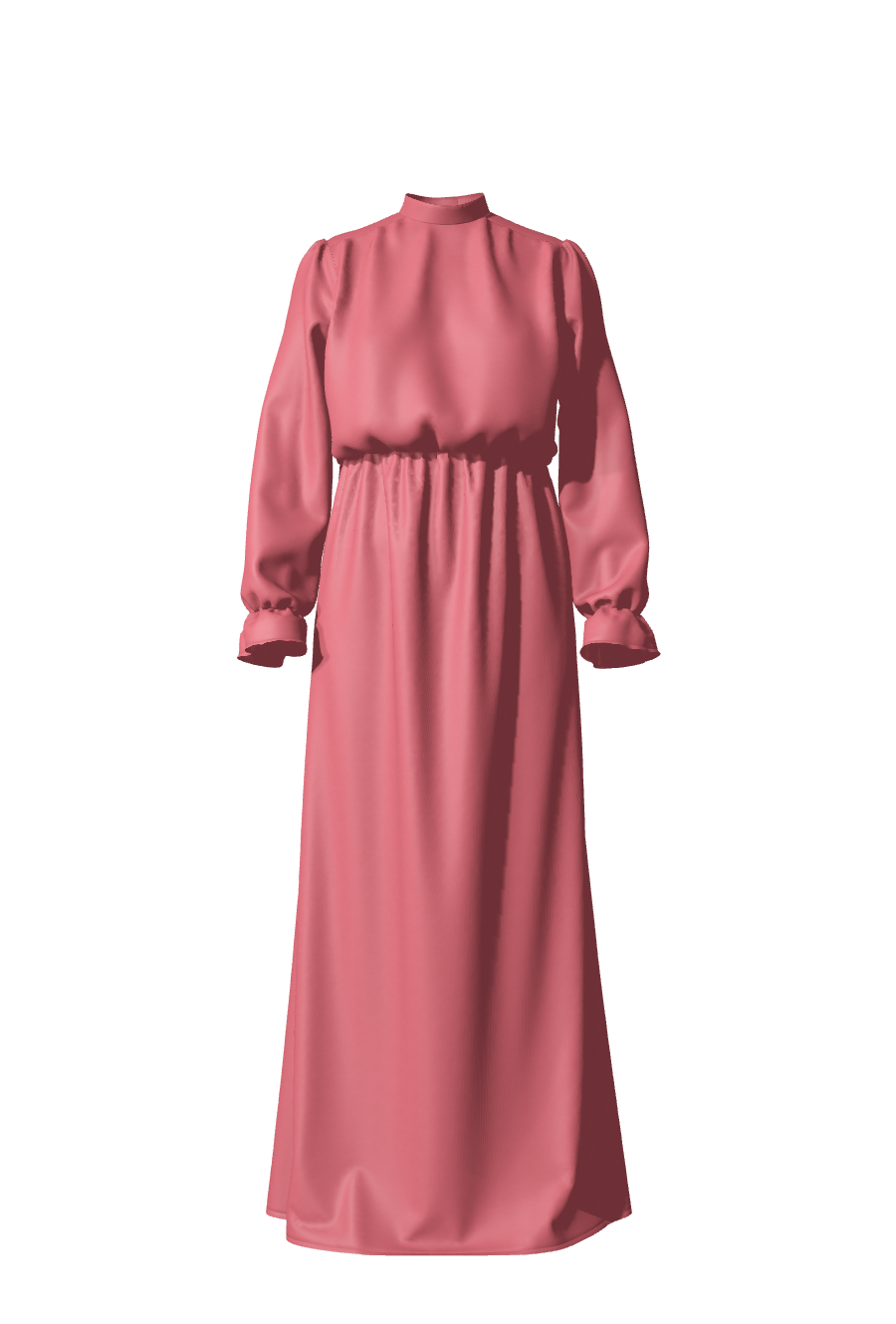 Élégante robe longue en satin, couleur rose framboise, conçue avec des manches longues et un col montant, collection Robertha