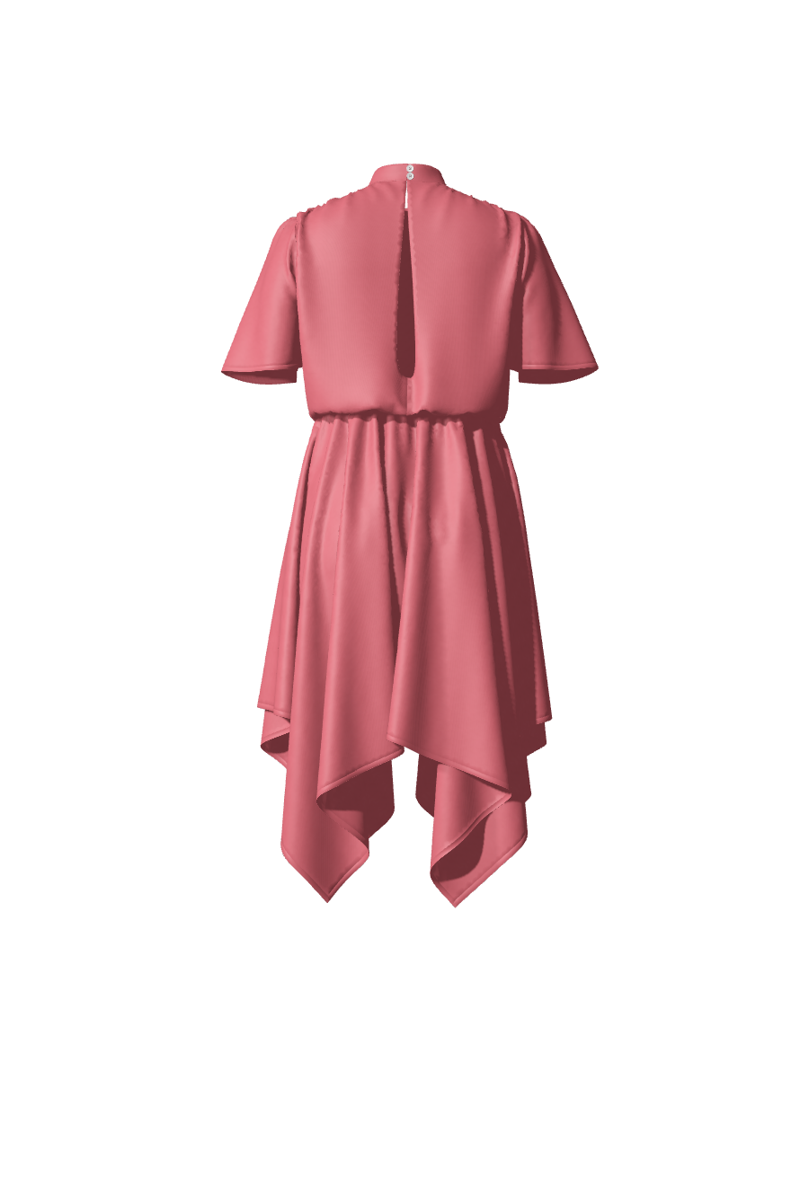 Robe courte avec des manches courtes et un bas asymétrique, de la collection Robertha, en satin rose framboise