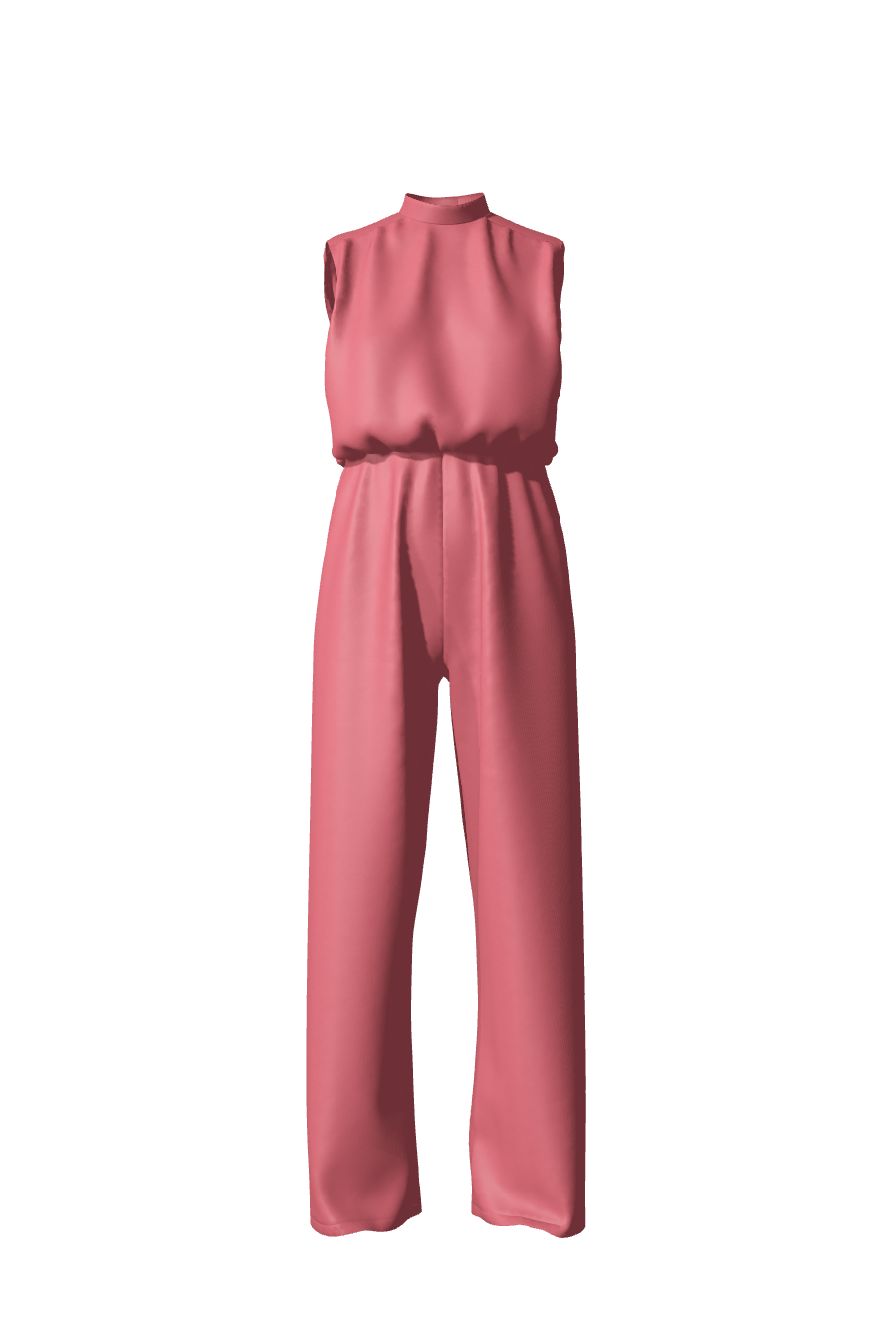 Élégante combinaison longue sans manches avec col montant en satin rose framboise de la collection Robertha