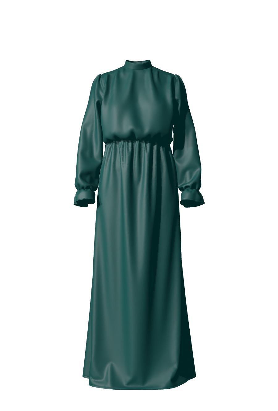 Élégante robe longue à manches longues avec col montant et ceinture élastiquée, collection de vêtements sur-mesure pour femme Robertha