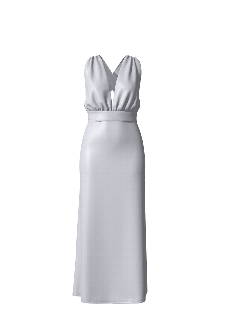 Robe longue en satin argenté sans manches avec fente