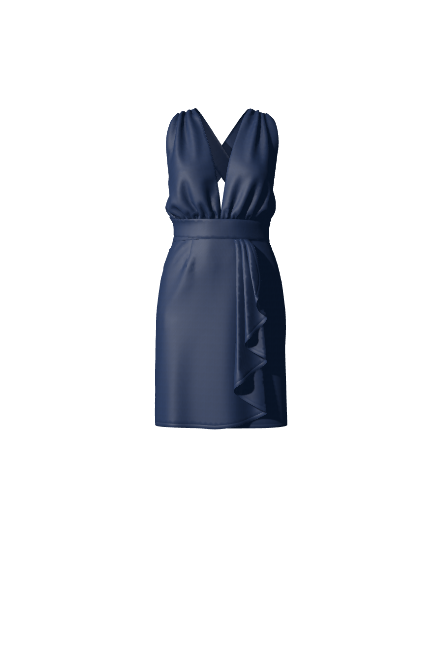 Robe courte en satin bleu nuit avec effet drapé