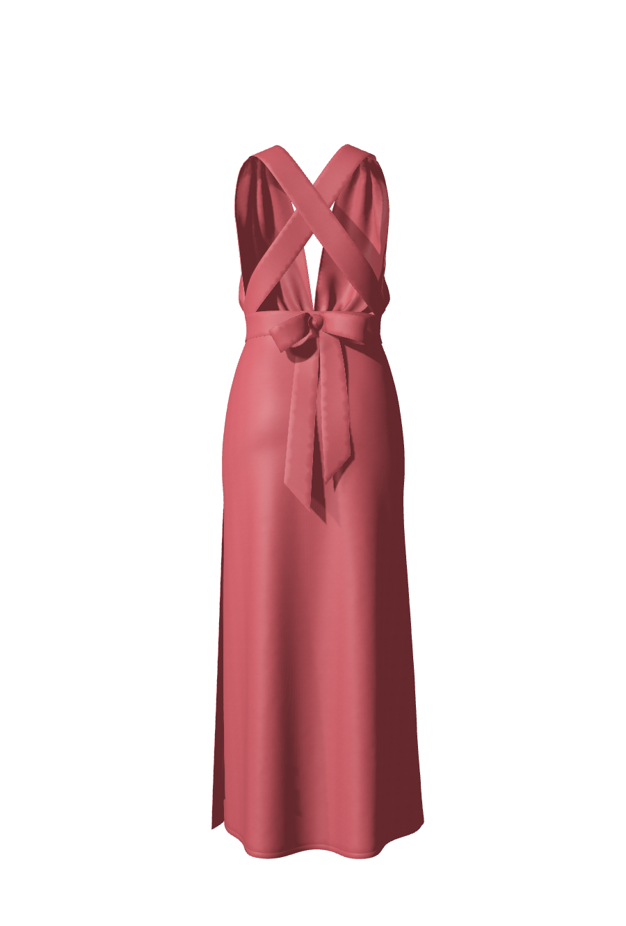 Robe longue en satin rose framboise avec fente vue de dos