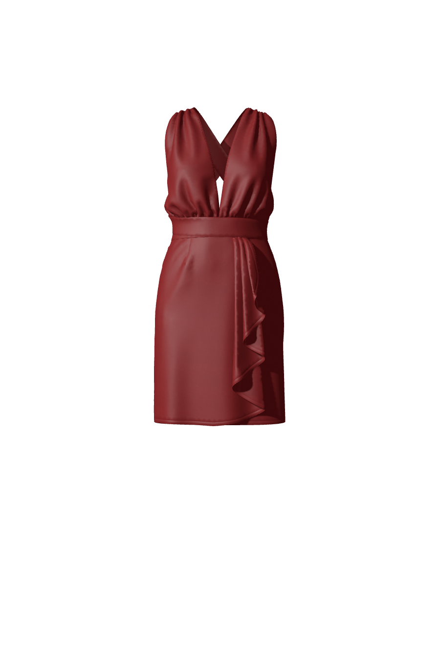 Robe courte drapée en satin rouge conçue sur-mesure pour mariages, cérémonies, gala, brunch et soirées