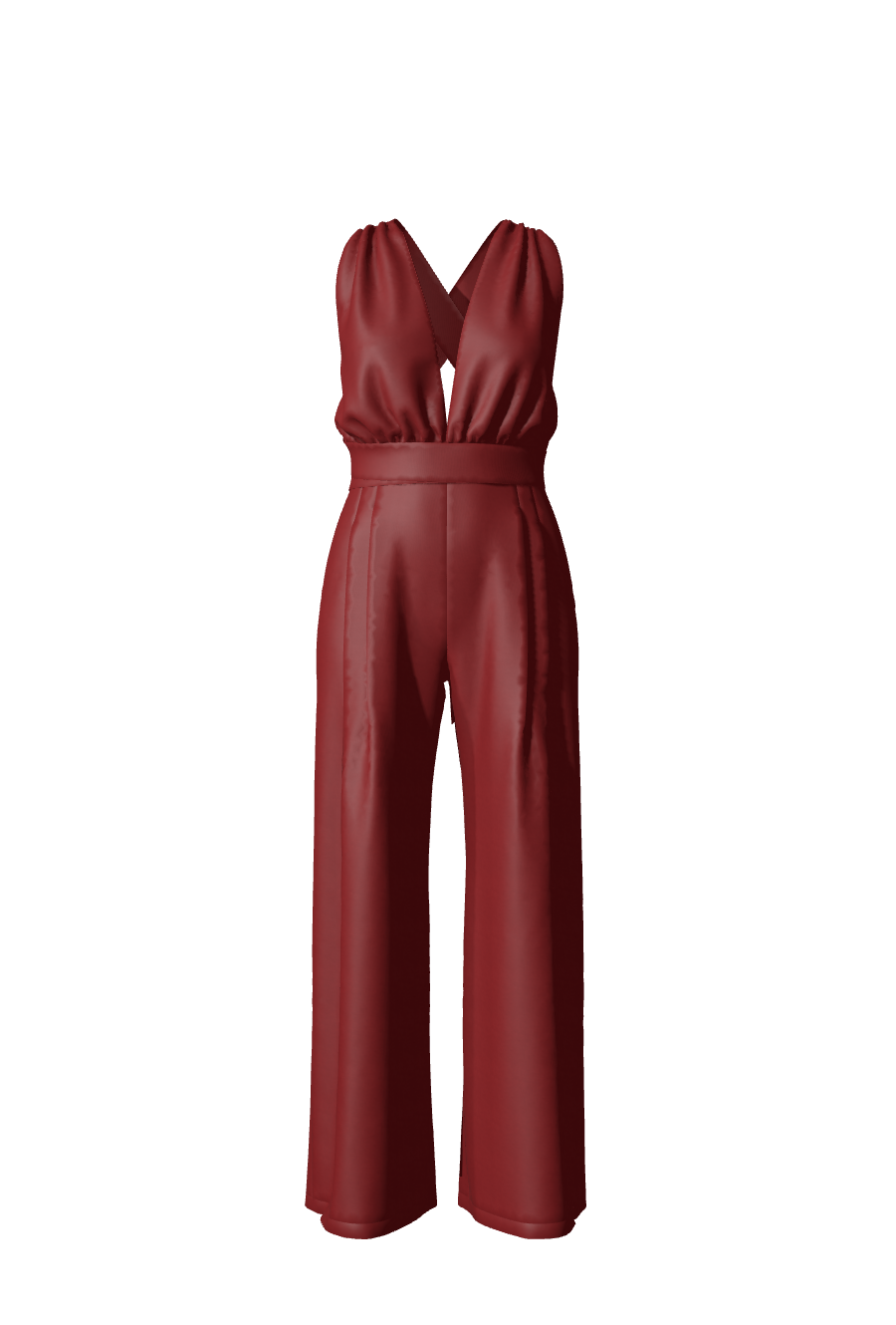 Élégante combinaison longue en satin rouge avec pantalon ample idéale pour tenue invitée de mariage, cérémonies, gala ou brunch