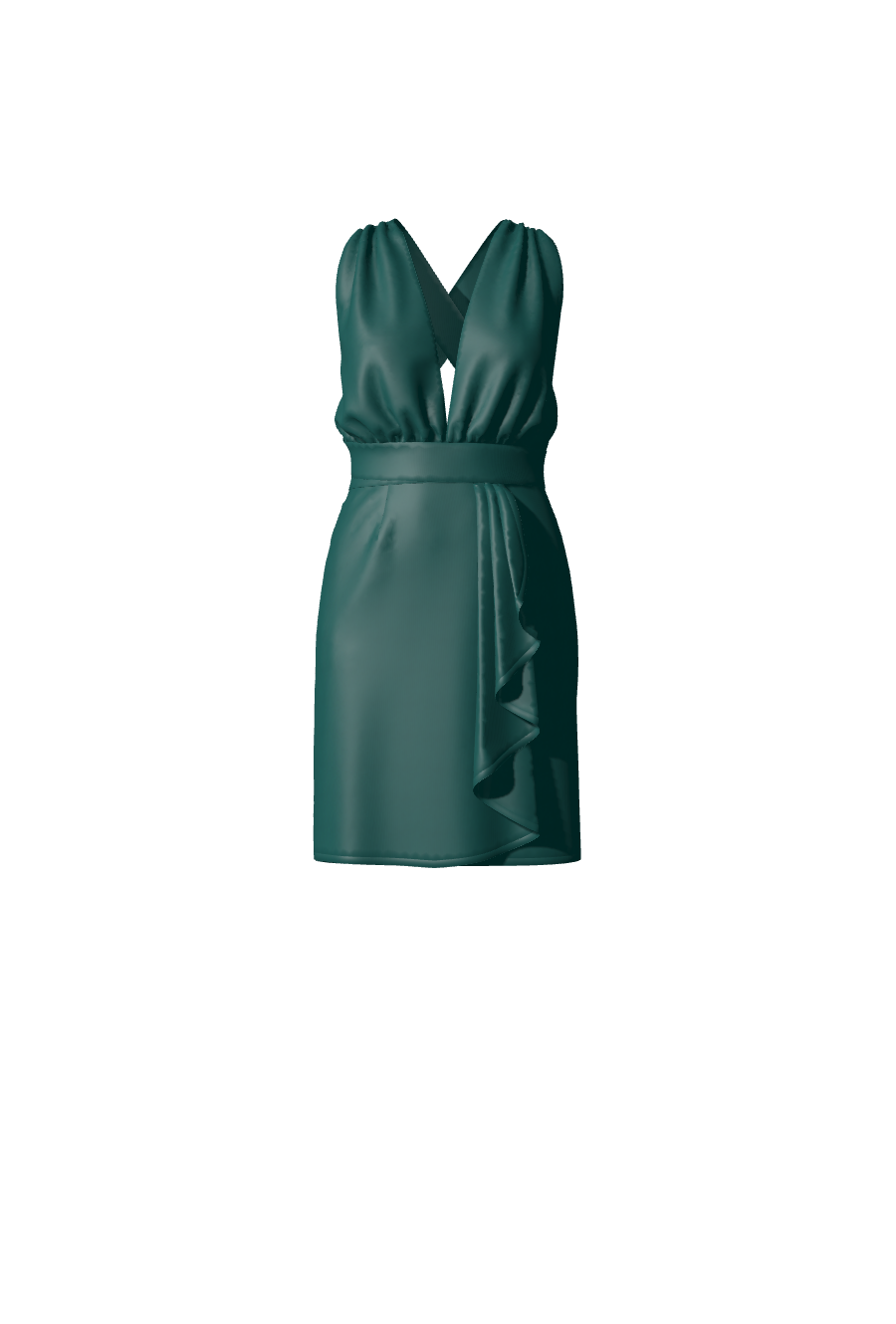 Robe drapée courte en satin vert pour mariage, cérémonies, gala, brunch et soirée