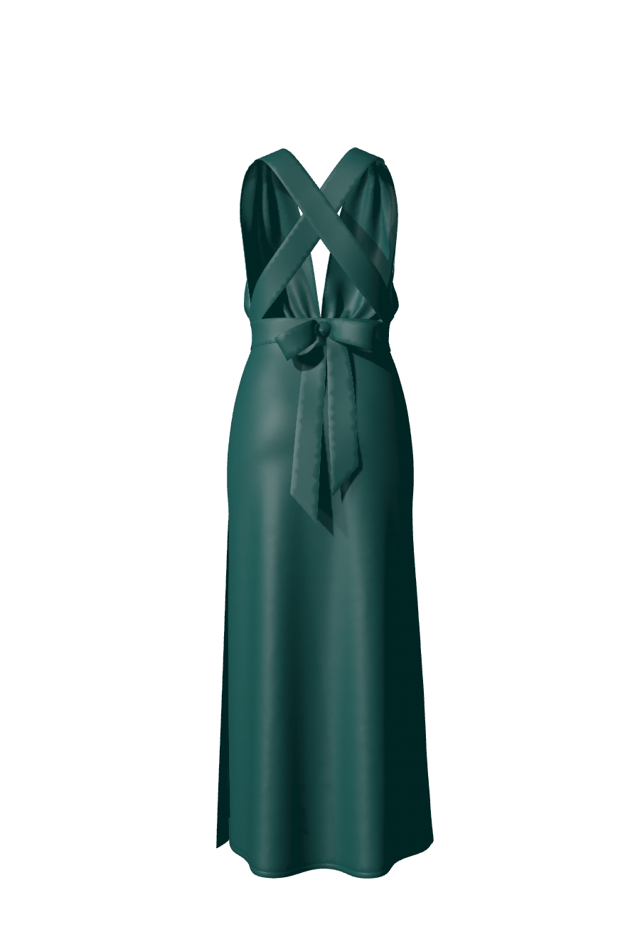 Robe de soirée longue sur-mesure en satin vert avec dos croisé