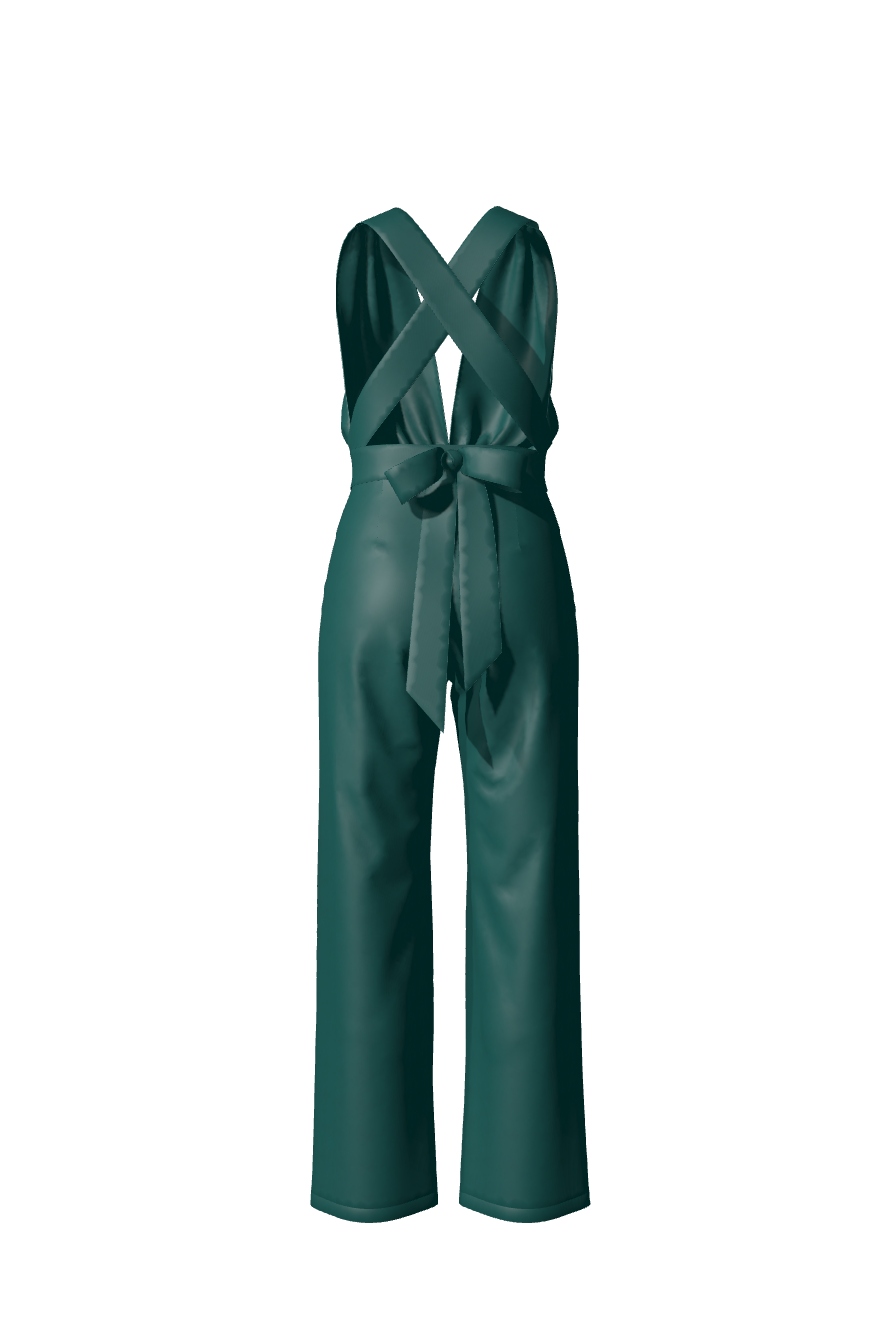 Élégante combinaison longue en satin vert avec pantalon ample et dos croisé idéale pour des cérémonies, mariage, gala et soirée