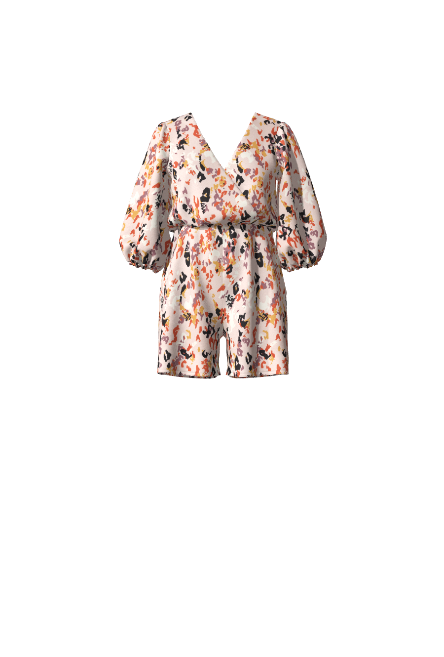 Combishort pour femme imprimé camouflage rose avec des manches mi-longues et une ceinture élastiquée, collection Theodora