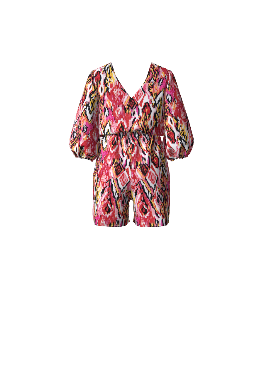 Combishort imprimé rouge géométrique avec des manches mi-longues de la collection Theodora