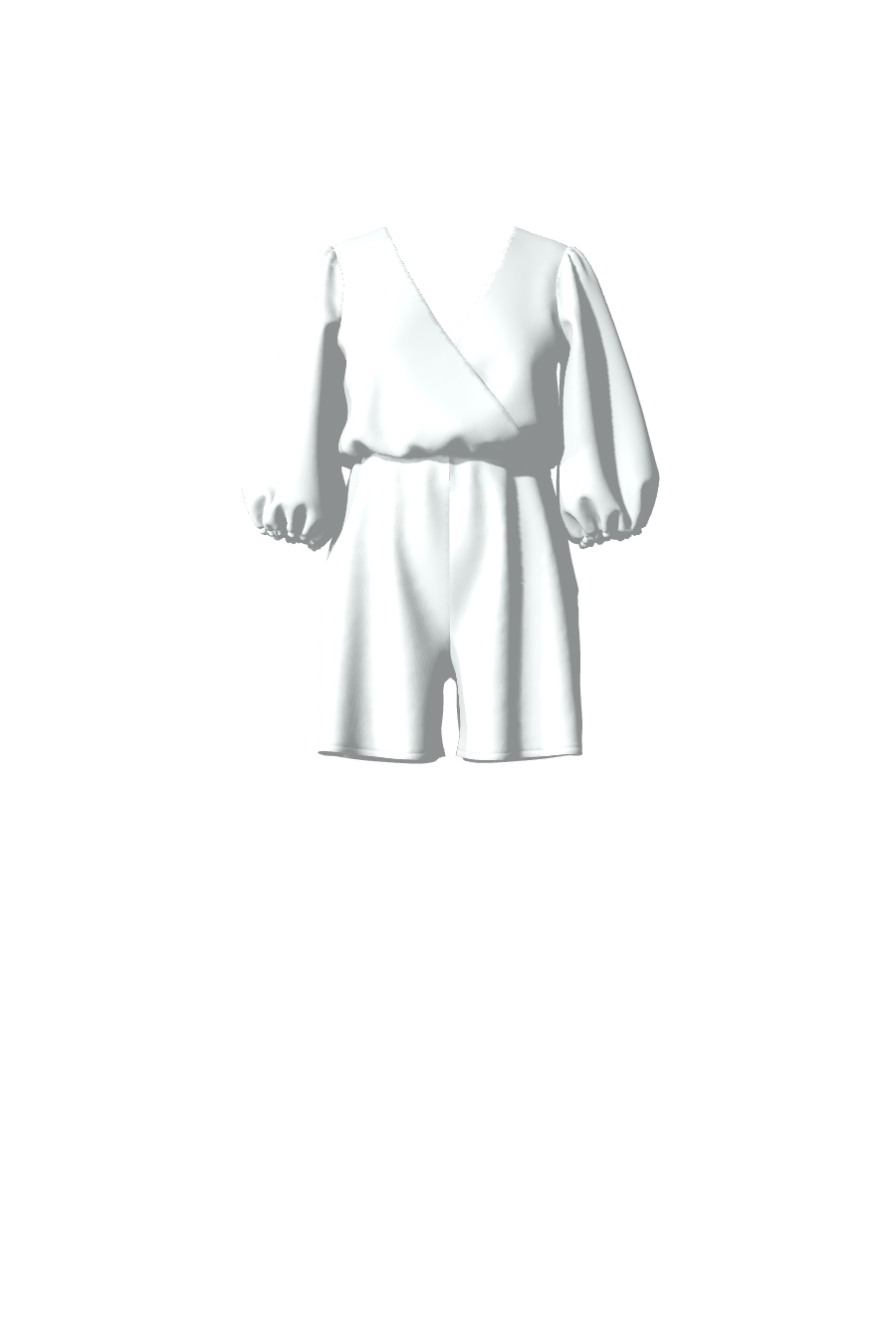 Combishort de soirée ou de cérémonie, en satin blanc avec des manches mi-longues, une ceinture élastiquée et un décolleté drapé