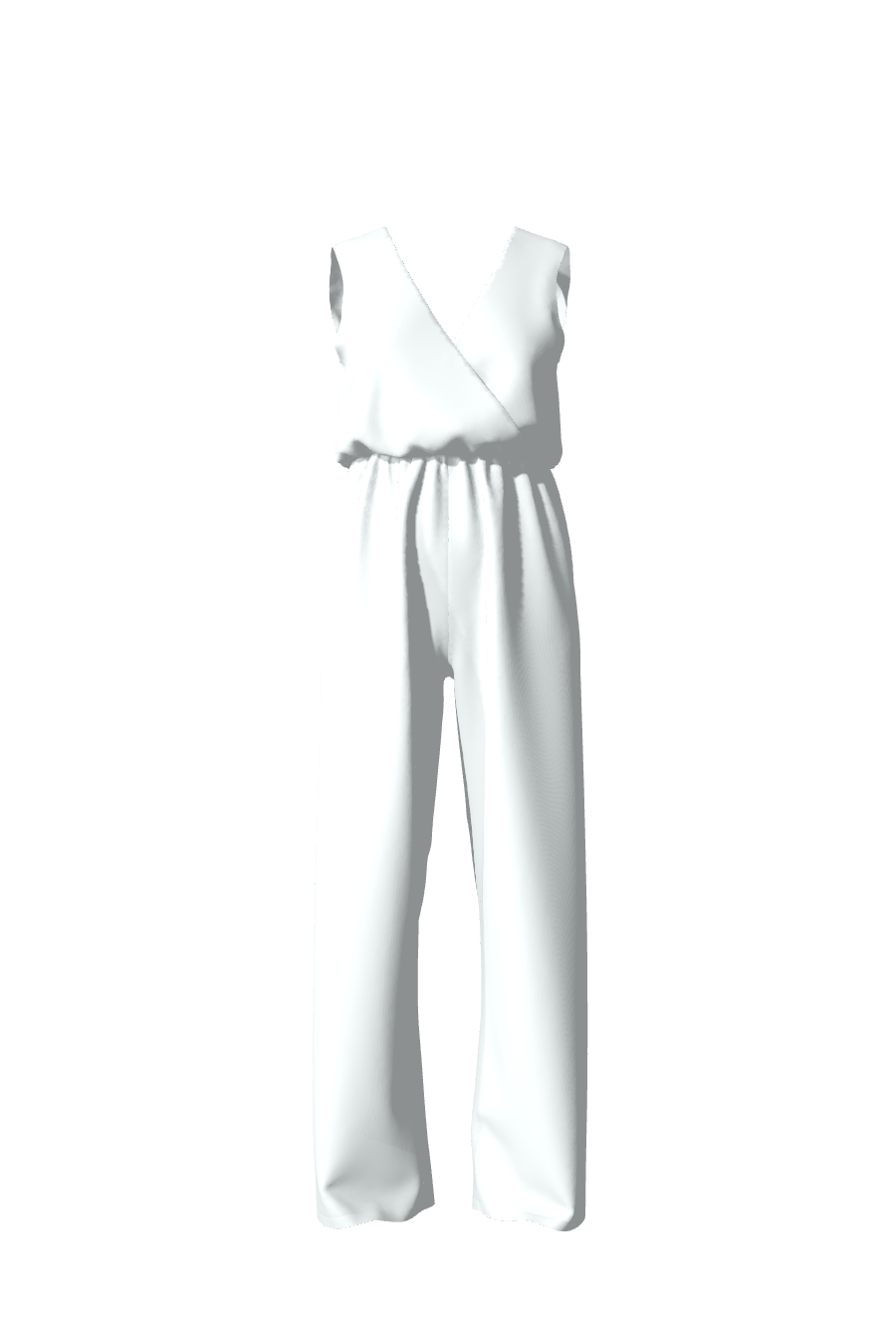 Longue combinaison blanche pour femme sans manches avec ceinture élastiquée et décolleté drapé