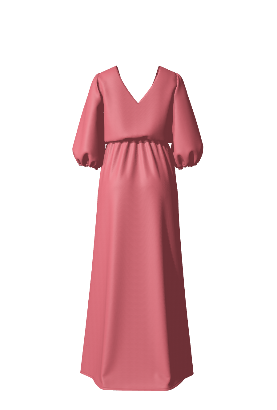 Longue robe en satin rose framboise de la collection Theodora, avec des manches mi-longues et un bas fluide