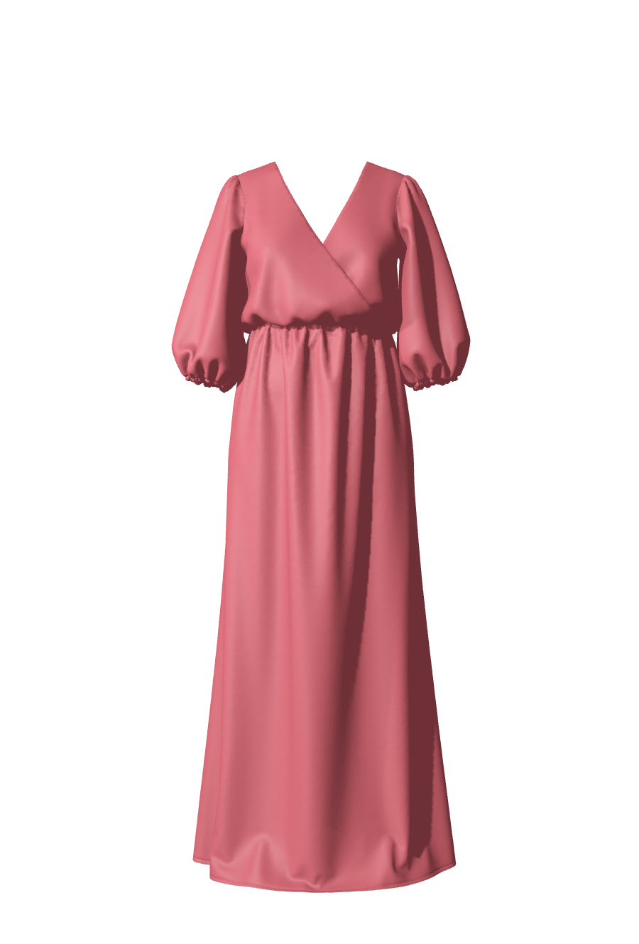 Longue et fluide robe rose framboise en satin avec des manches mi-longues et une ceinture élastiquée qui marque en douceur la taille, idéale en robe de gala, soirée ou demoiselle d'honneur sur-mesure de la collection Theodora