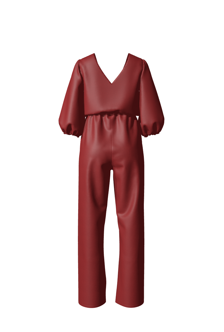 Combinaison longue en satin rouge fluide conçue sur-mesure avec des manches mi-longues de la collection Theodora