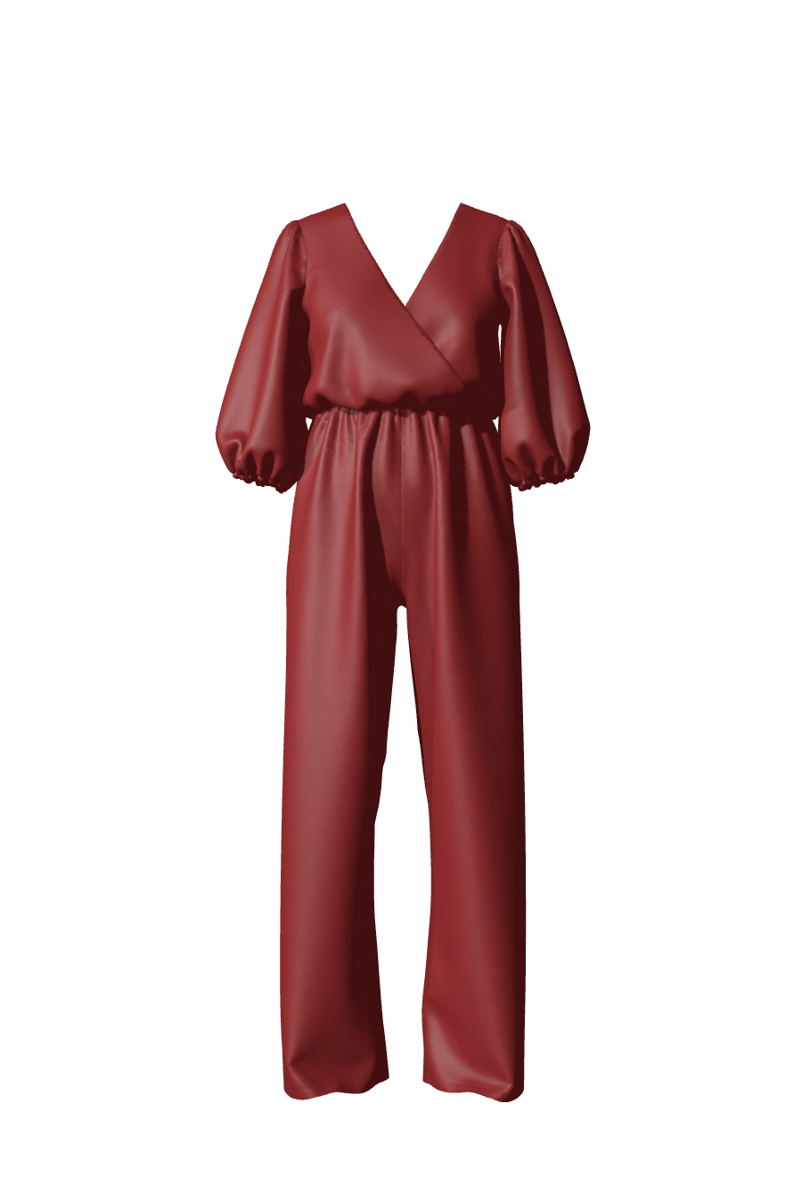 Combinaison rouge fluide avec ceinture élastiquée et des manches longues de la collection Theodora, idéale pour tenue de demoiselle d'honneur, gala ou invitée mariage