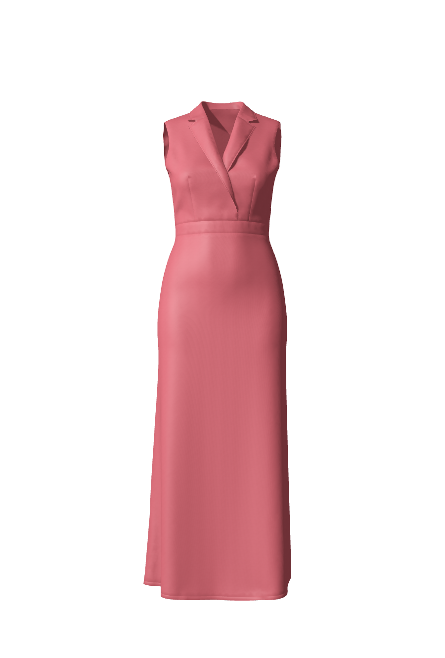Robe longue fluide en satin rose framboise sans manches avec un col tailleur, idéale en tenue de soirée, de gala ou robe demoiselle d'honneur sur-mesure