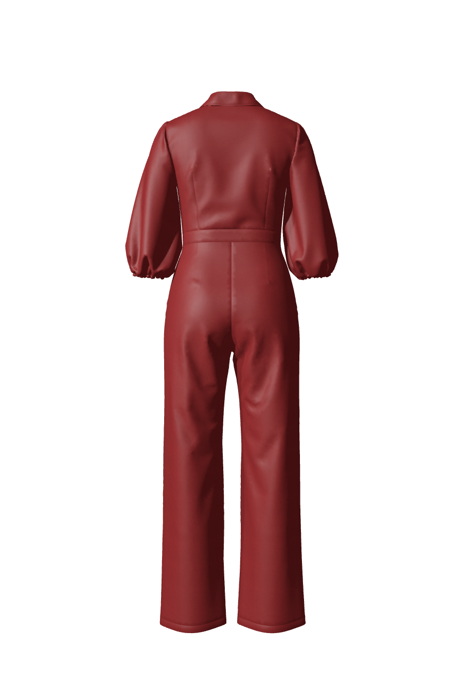 Combinaison longue sur-mesure en satin rouge avec des manches mi-longues