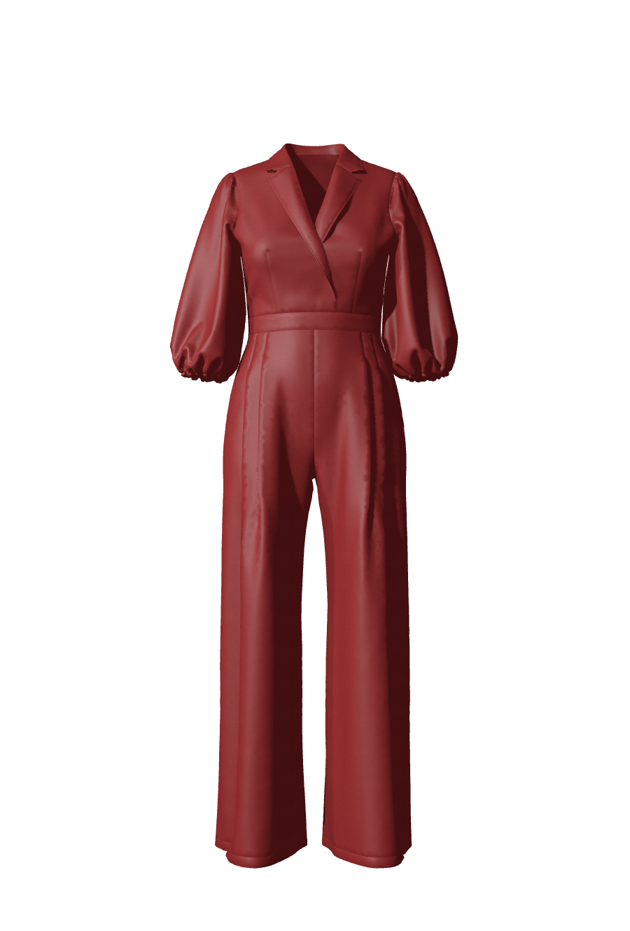 Combinaison en satin rouge pour femme, avec un col tailleur et des manches mi-longues