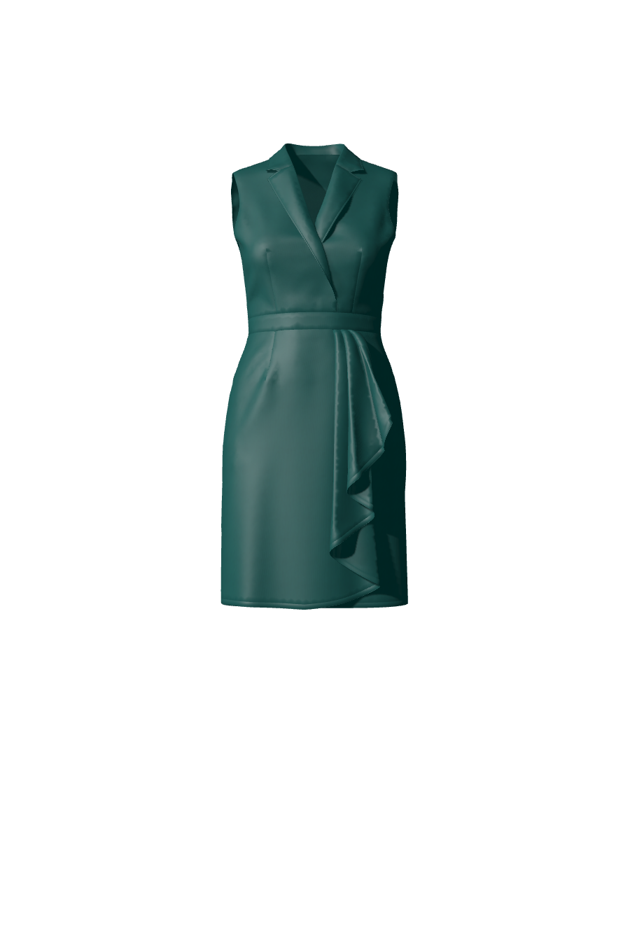 Robe verte courte sans manches avec effet drapé, conçue sur-mesure en satin, idéale pour soirée, brunch ou en tenue d'invitée de mariage