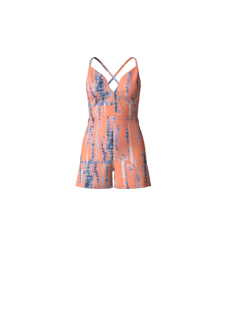 Combishort pour femme imprimé orange aquarelle avec des bretelles fines et un décolleté plongeant de la collection de vêtements sur-mesure Tina