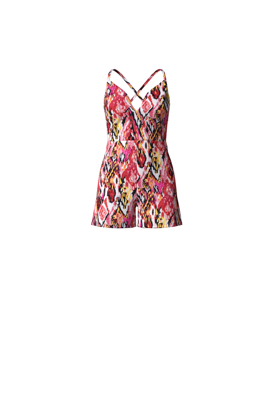 Combishort à bretelles fines imprimé rouge géométrique avec décolleté plongeant de la collection Tina