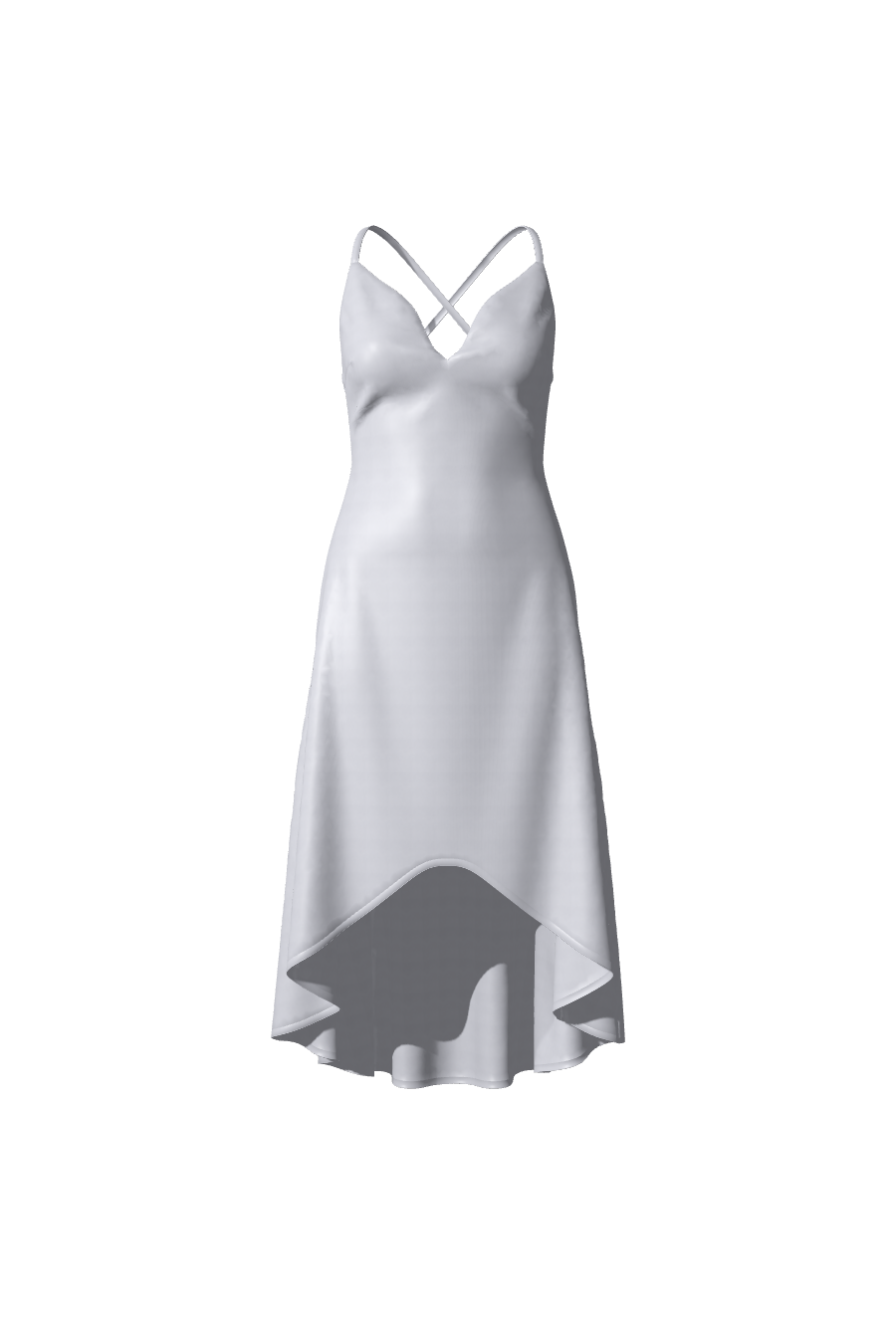 Élégante robe longue de gala, soirée, demoiselle d'honneur ou invitée mariage argentée avec des bretelles fines, conçue sur-mesure en satin avec un décolleté plongeant, collection Tina