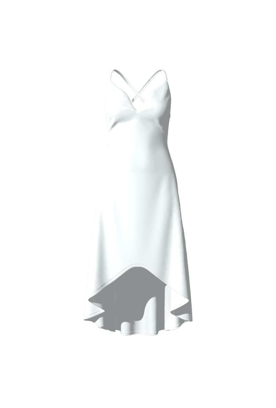 Robe de mariée sur-mesure, robe de soirée ou gala longue en satin blanc fluide avec bas asymétrique et des bretelles fines réglables dans le dos, de la collection de robes sur-mesure Tina