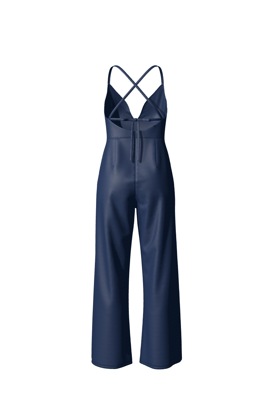 Combinaison longue en satin bleu nuit avec pantalon ample et bretelles fines de la collection Tina