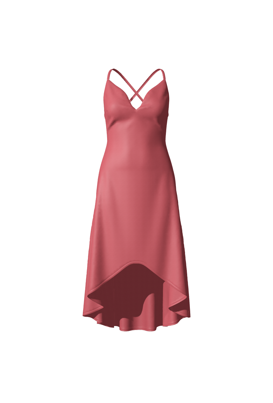 Élégante robe longue à bretelles fines réglables dans le dos en satin rose framboise fluide avec décolleté plongeant de la collection de vêtements sur-mesure Tina