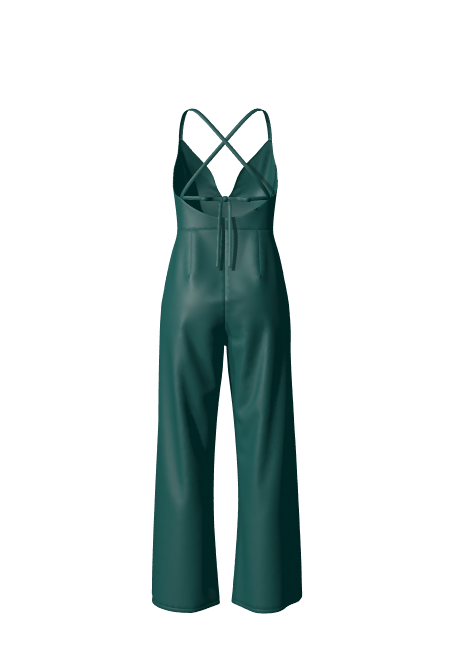 Combinaison longue pour femme en satin vert avec pantalon ample et bretelles fines de la collection Tina