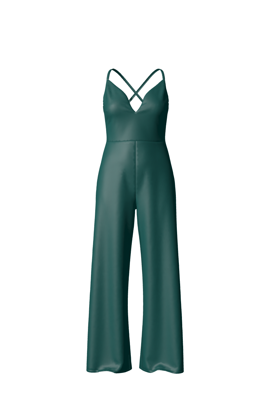 Élégante combinaison longue en satin vert de la collection Tina, idéale en tenue de demoiselle d'honneur, soirée ou gala sur-mesure